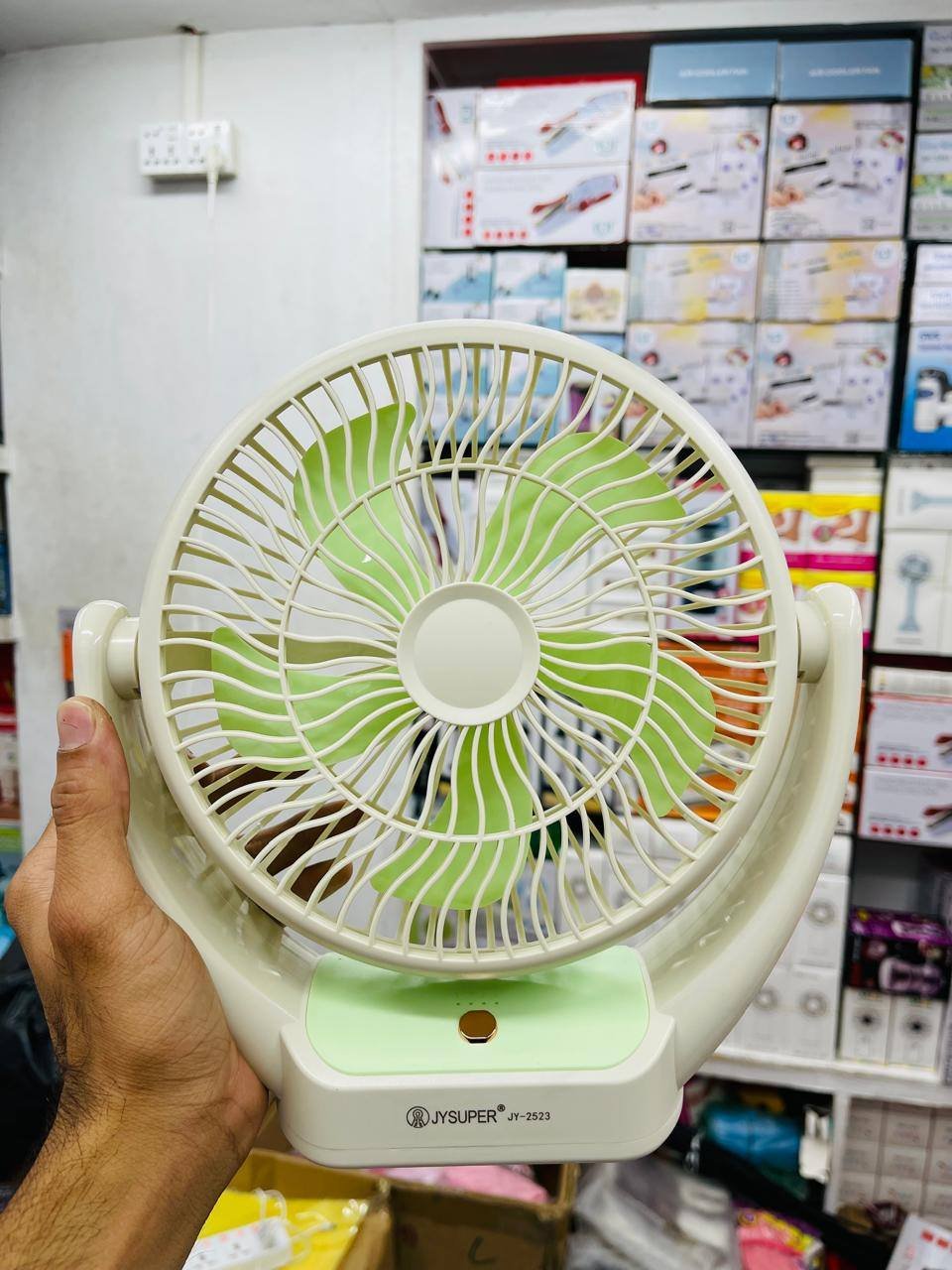 JY SUPER Rechargeable Desk Fan JY-2523 Mint Green - টেবিল ফ্যান ২৫২৩ মিন্ট গ্রিন - Image 2