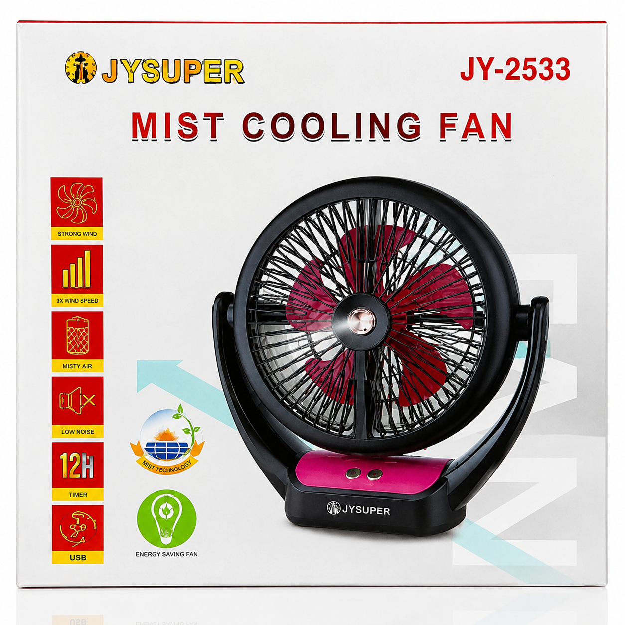 JY SUPER JY-2533 Rechargeable Mist Fan with Water Spray Cooling